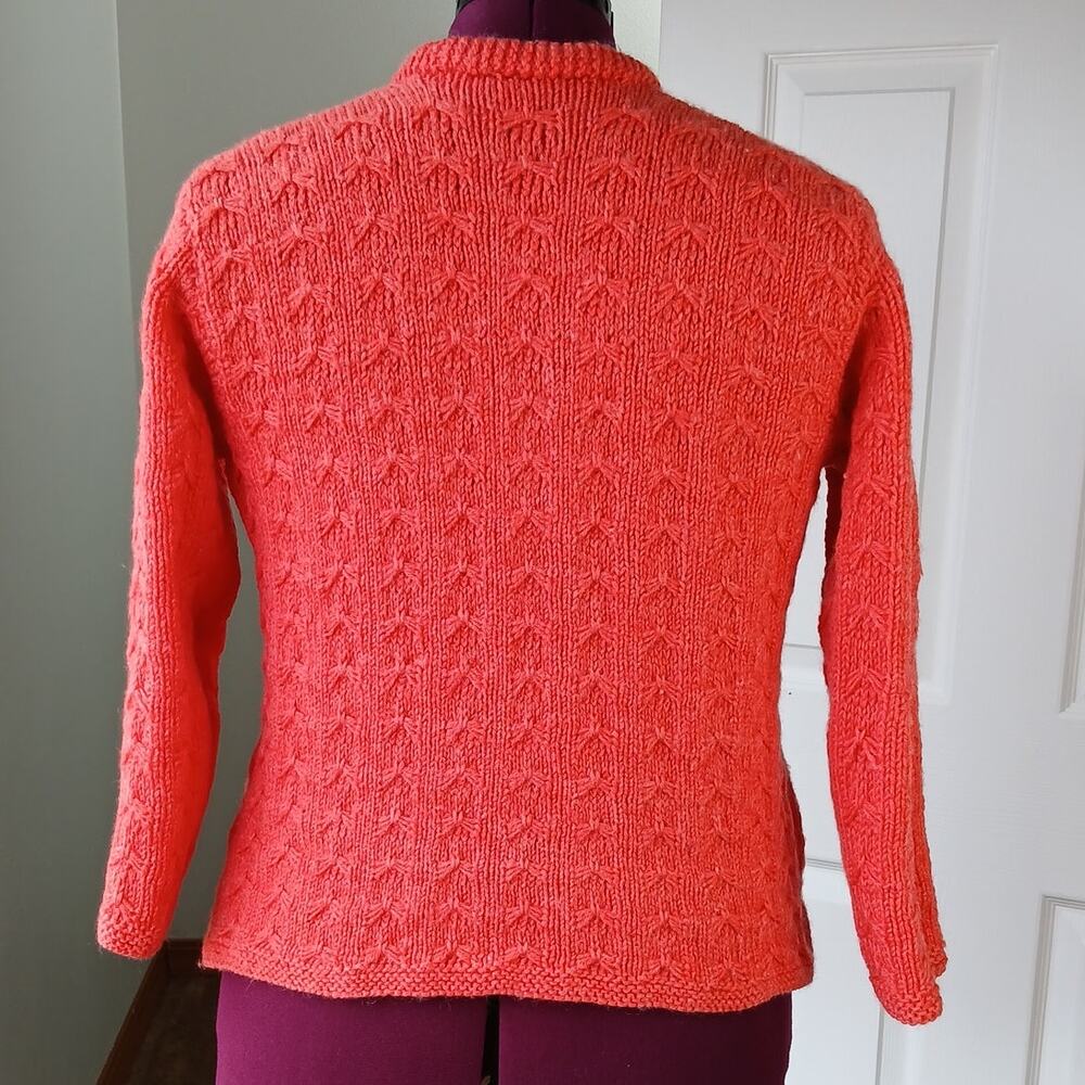 Coral Handmade Vintage Open Front Wool Cardigan Medium chunky knit long sleeve - Picture 3 of 13